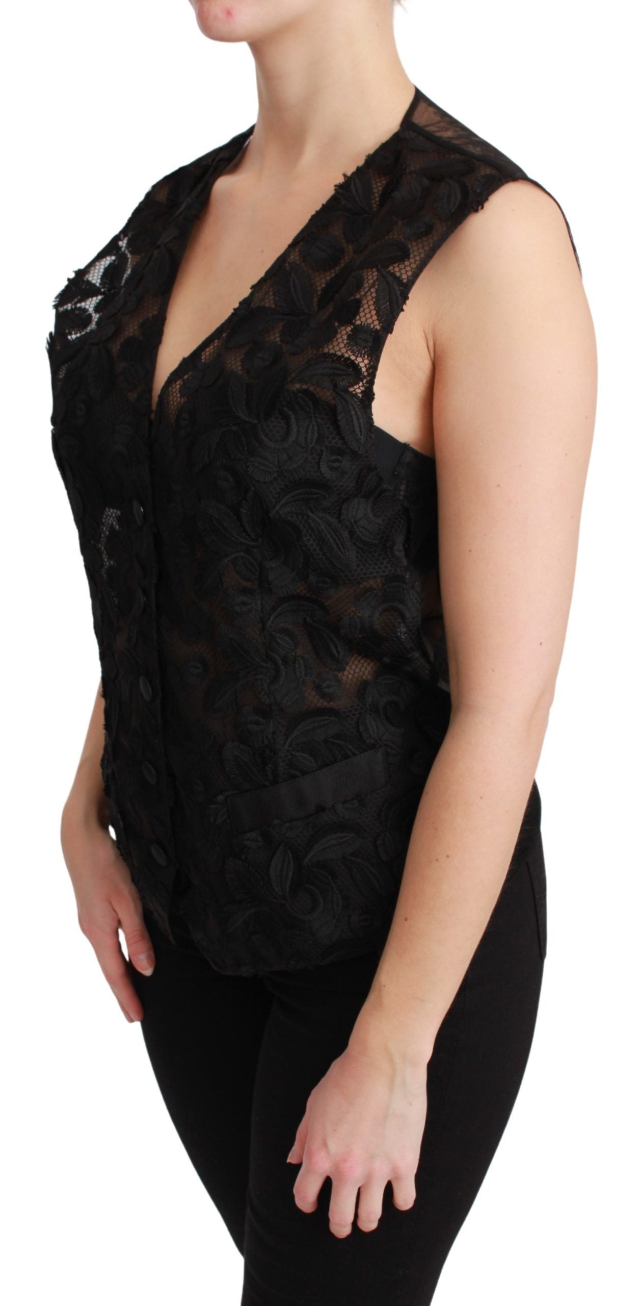 Dolce & Gabbana Dolce & Gabbana Black Floral Brocade Top Gilet Women's Waistcoat