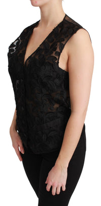 Dolce & Gabbana Dolce & Gabbana Black Floral Brocade Top Gilet Women's Waistcoat
