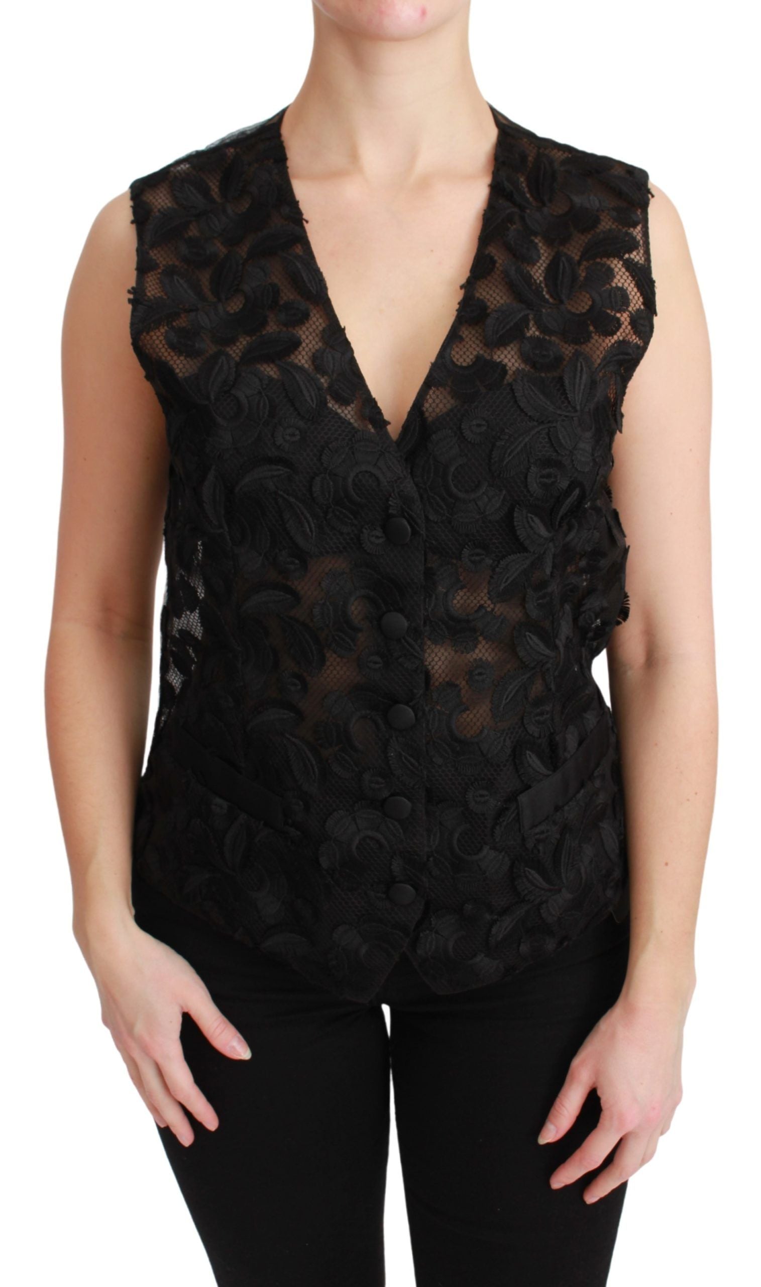 Dolce & Gabbana Dolce & Gabbana Black Floral Brocade Top Gilet Women's Waistcoat