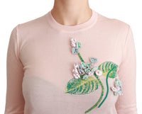 Dolce & Gabbana Pink Floral Silk Cashmere Pullover Women's Sweater