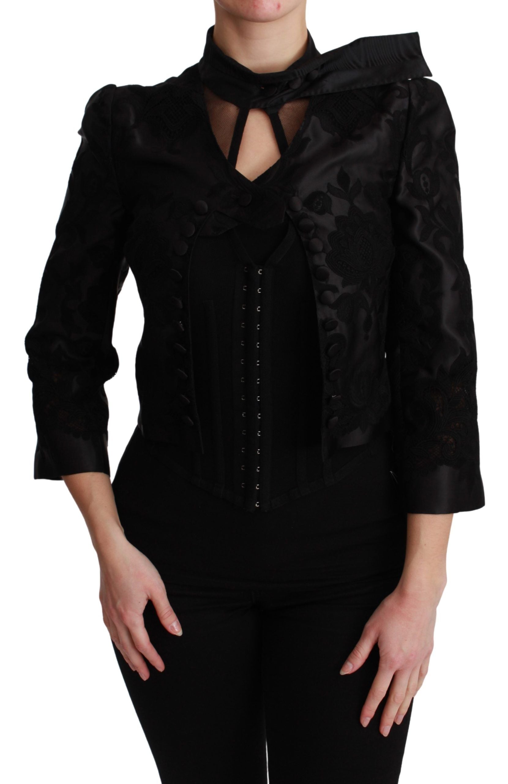 Dolce & Gabbana Dolce & Gabbana Black Floral Jacquard Blazer Silk Women's Jacket