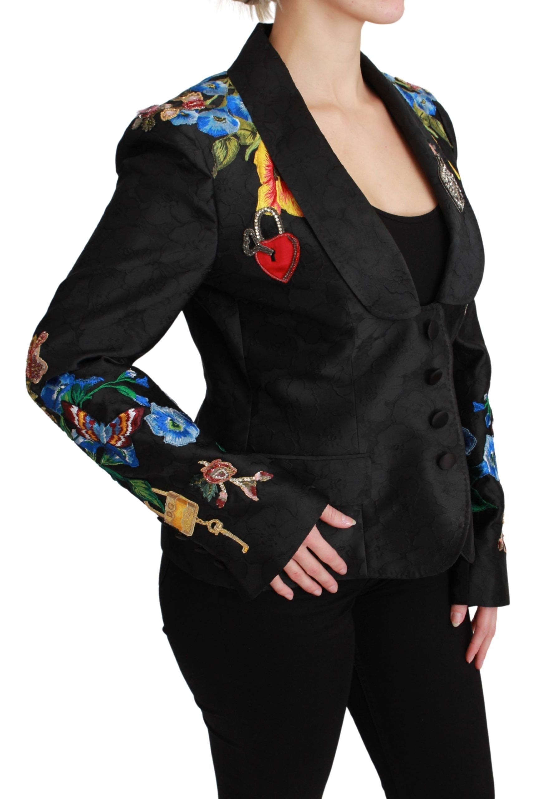Dolce & Gabbana Dolce & Gabbana Black Brocade Crystal Blazer Women's Jacket