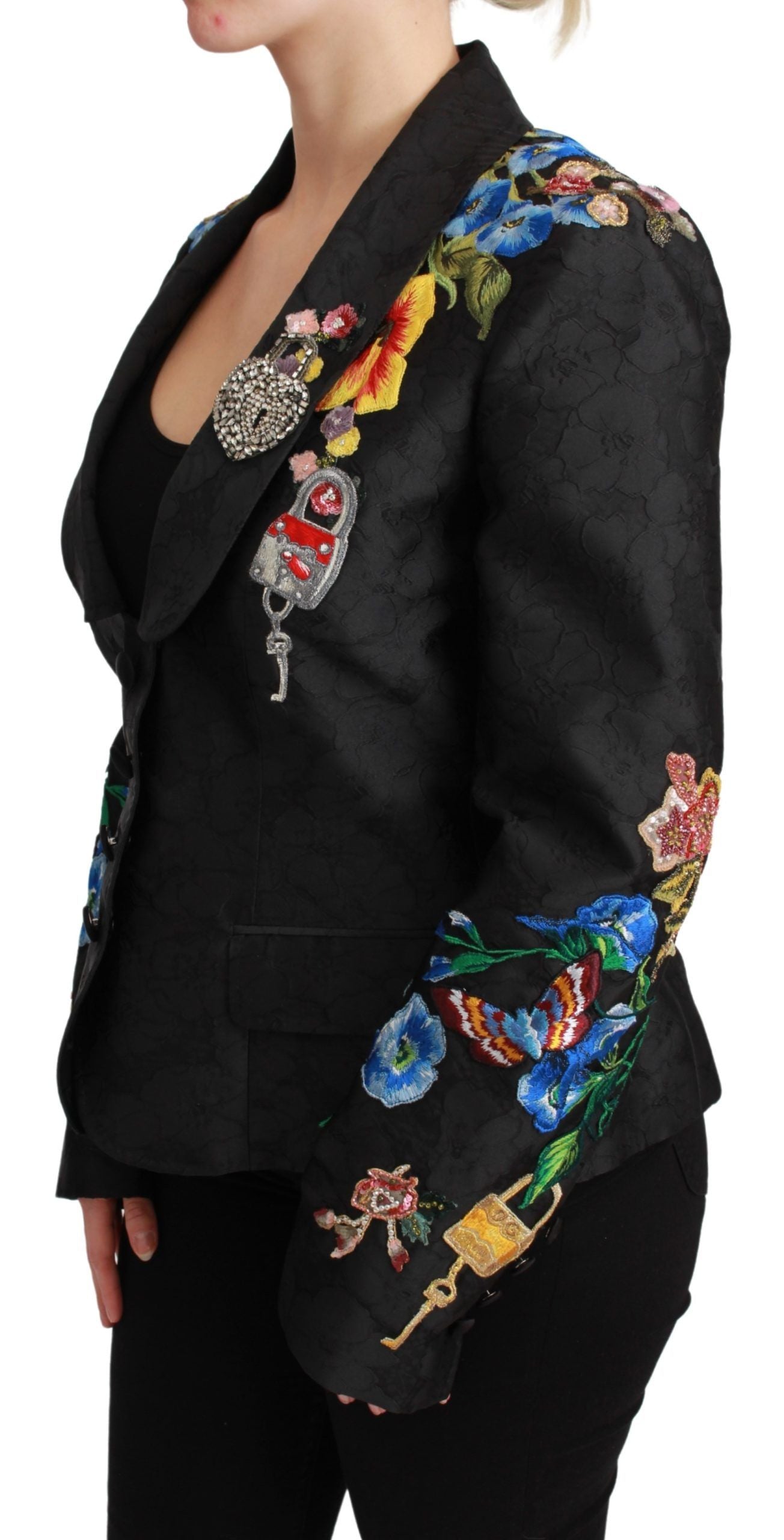 Dolce & Gabbana Dolce & Gabbana Black Brocade Crystal Blazer Women's Jacket