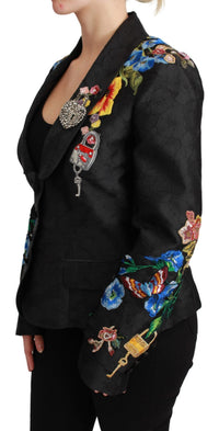 Dolce & Gabbana Dolce & Gabbana Black Brocade Crystal Blazer Women's Jacket