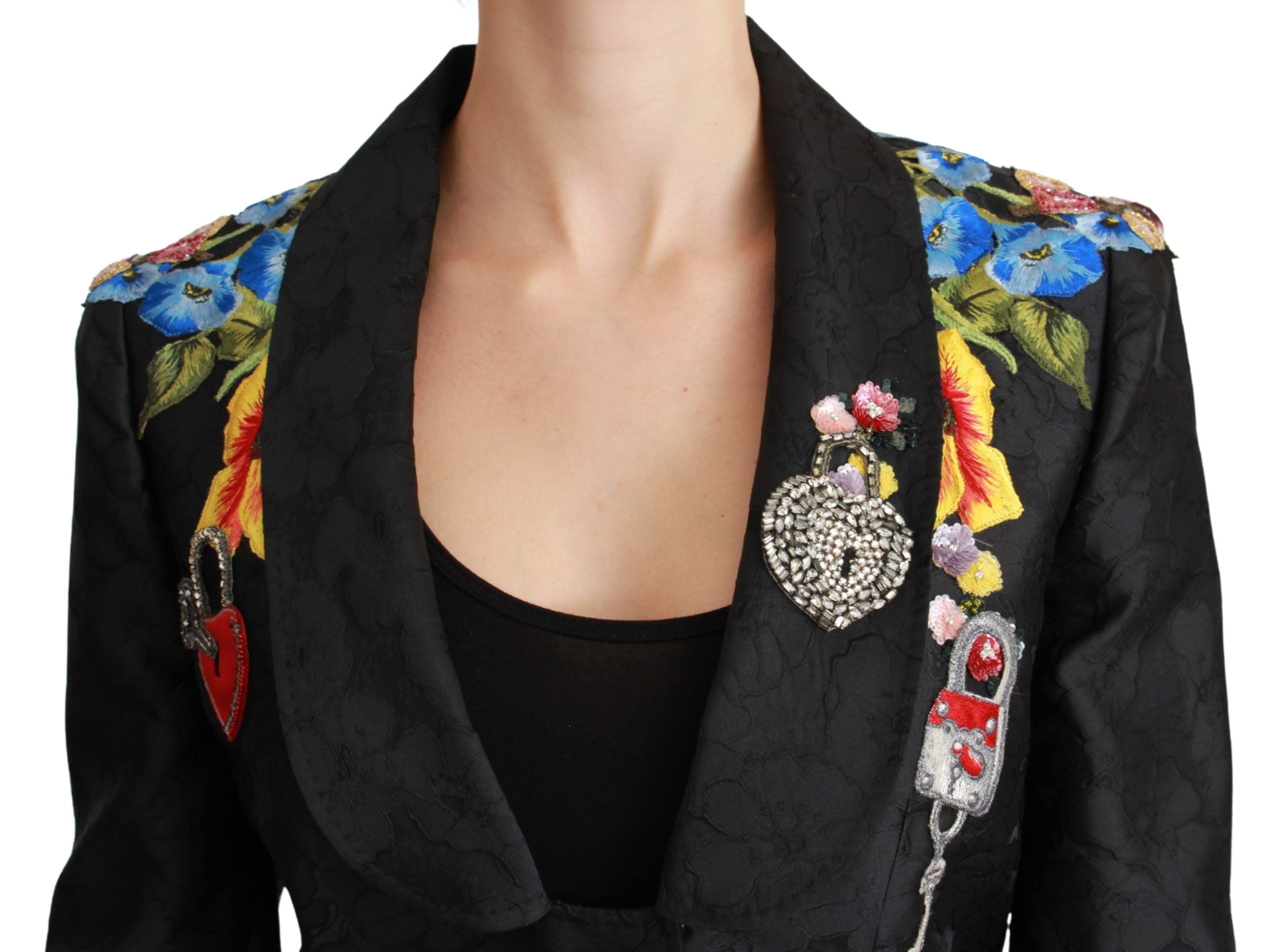 Dolce & Gabbana Dolce & Gabbana Black Brocade Crystal Blazer Women's Jacket