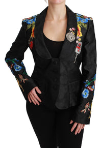 Dolce & Gabbana Dolce & Gabbana Black Brocade Crystal Blazer Women's Jacket