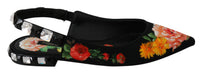 Dolce & Gabbana Dolce & Gabbana Black Floral Crystal Slingbacks Flats Women's Shoes