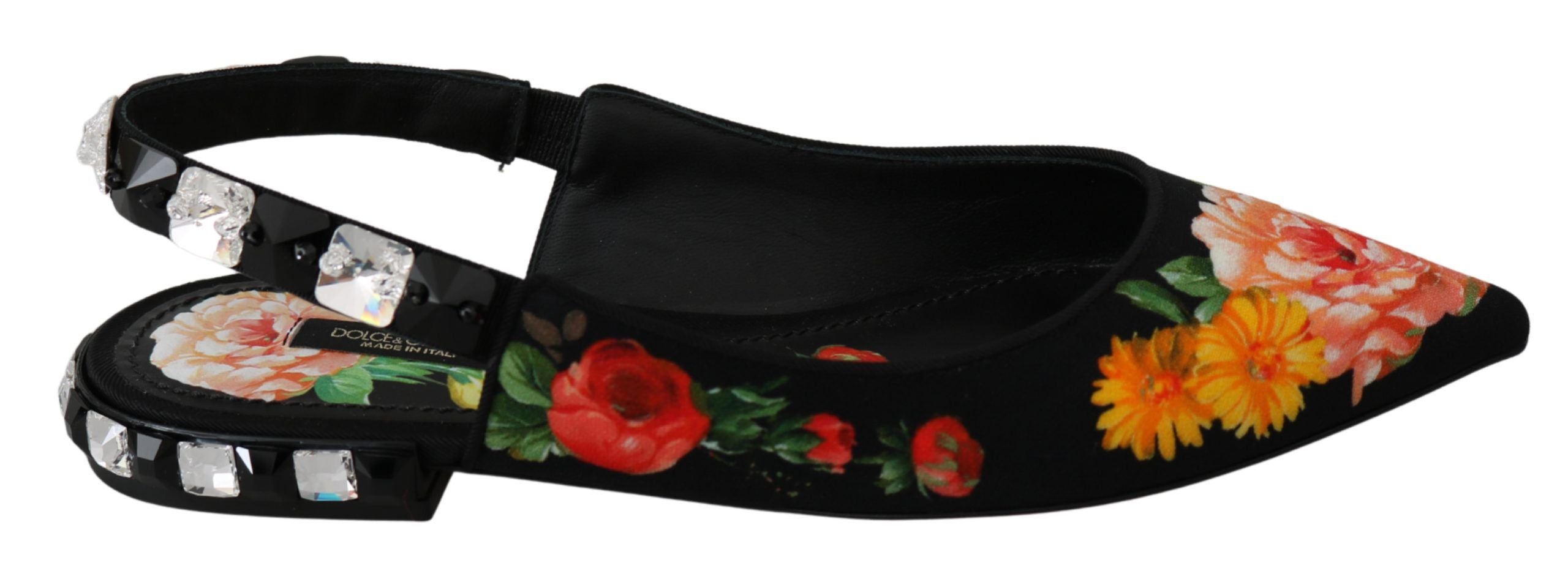 Dolce & Gabbana Dolce & Gabbana Black Floral Crystal Slingbacks Flats Women's Shoes
