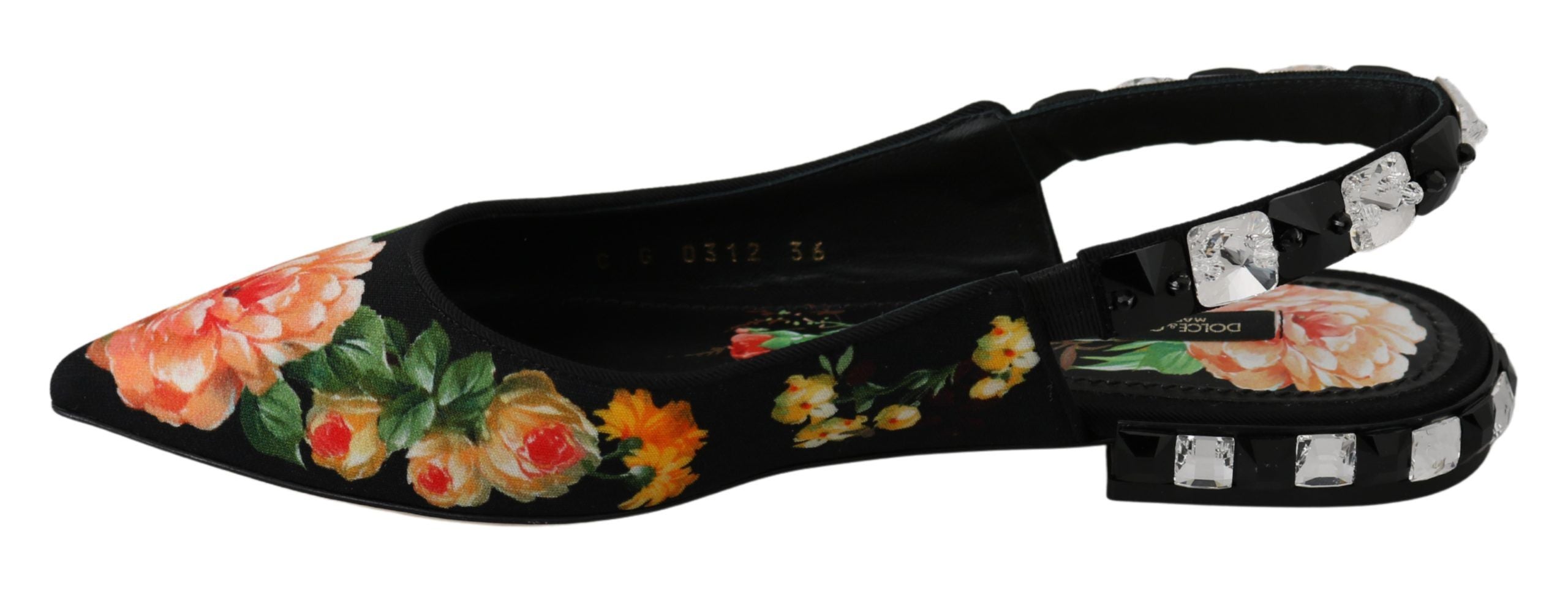 Dolce & Gabbana Dolce & Gabbana Black Floral Crystal Slingbacks Flats Women's Shoes