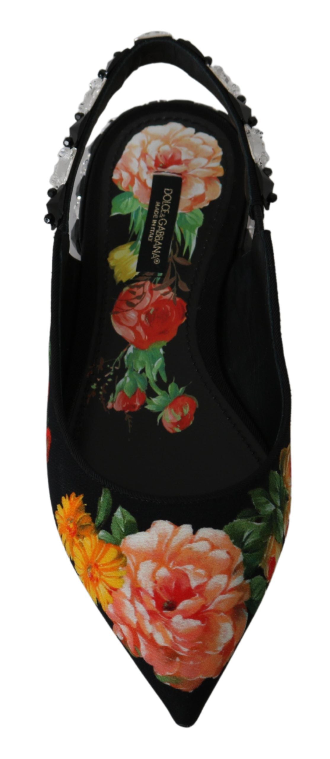 Dolce & Gabbana Dolce & Gabbana Black Floral Crystal Slingbacks Flats Women's Shoes