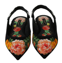 Dolce & Gabbana Dolce & Gabbana Black Floral Crystal Slingbacks Flats Women's Shoes