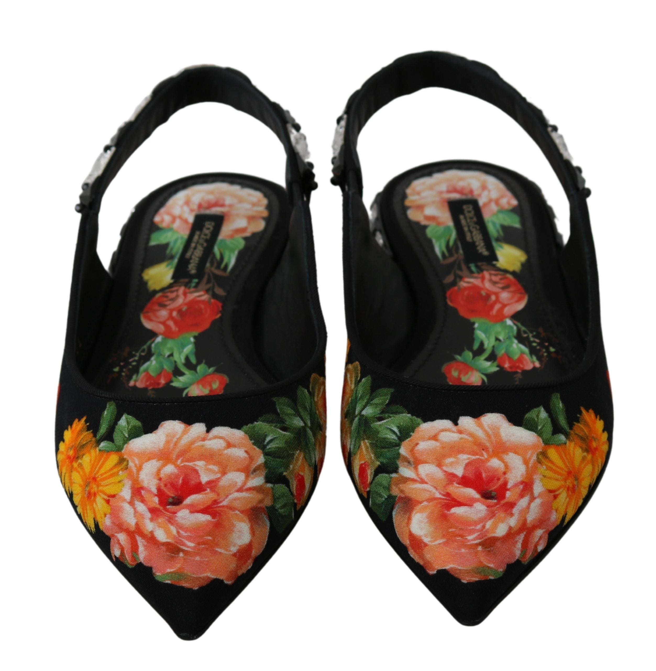 Dolce & Gabbana Dolce & Gabbana Black Floral Crystal Slingbacks Flats Women's Shoes