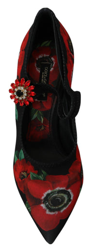 Dolce & Gabbana Black Red Floral Mary Janes Pumps Women's Shoes