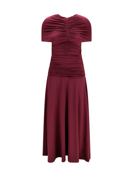 self-portrait レッドプリーツミディドレス US 2 Self-Portrait Women Ruched Midi Dress In Jersey – Bluefly