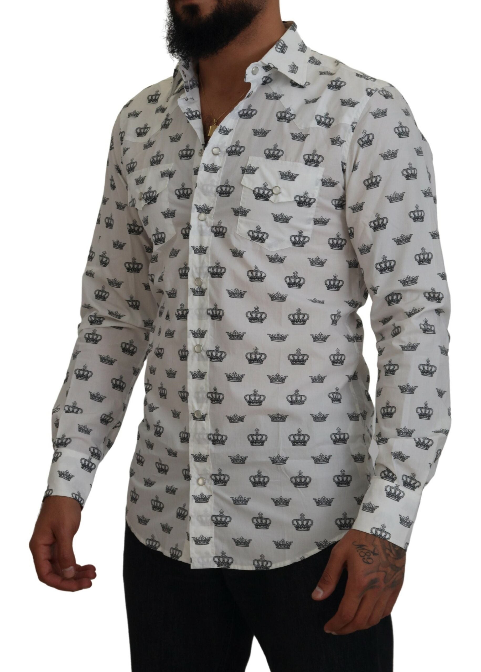 Dolce & Gabbana  Men's Crown Print Cotton Shirt White