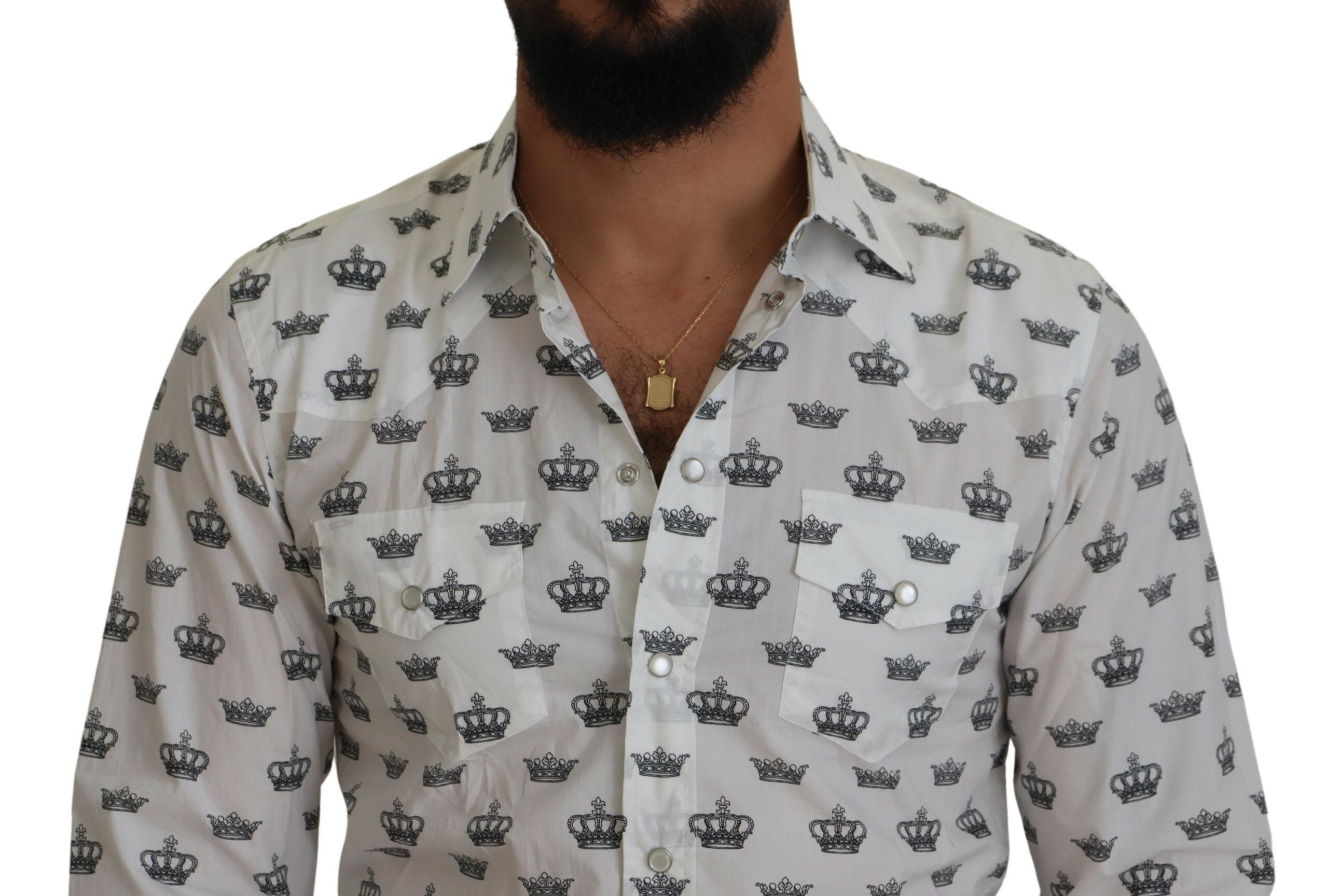 Dolce & Gabbana  Men's Crown Print Cotton Shirt White