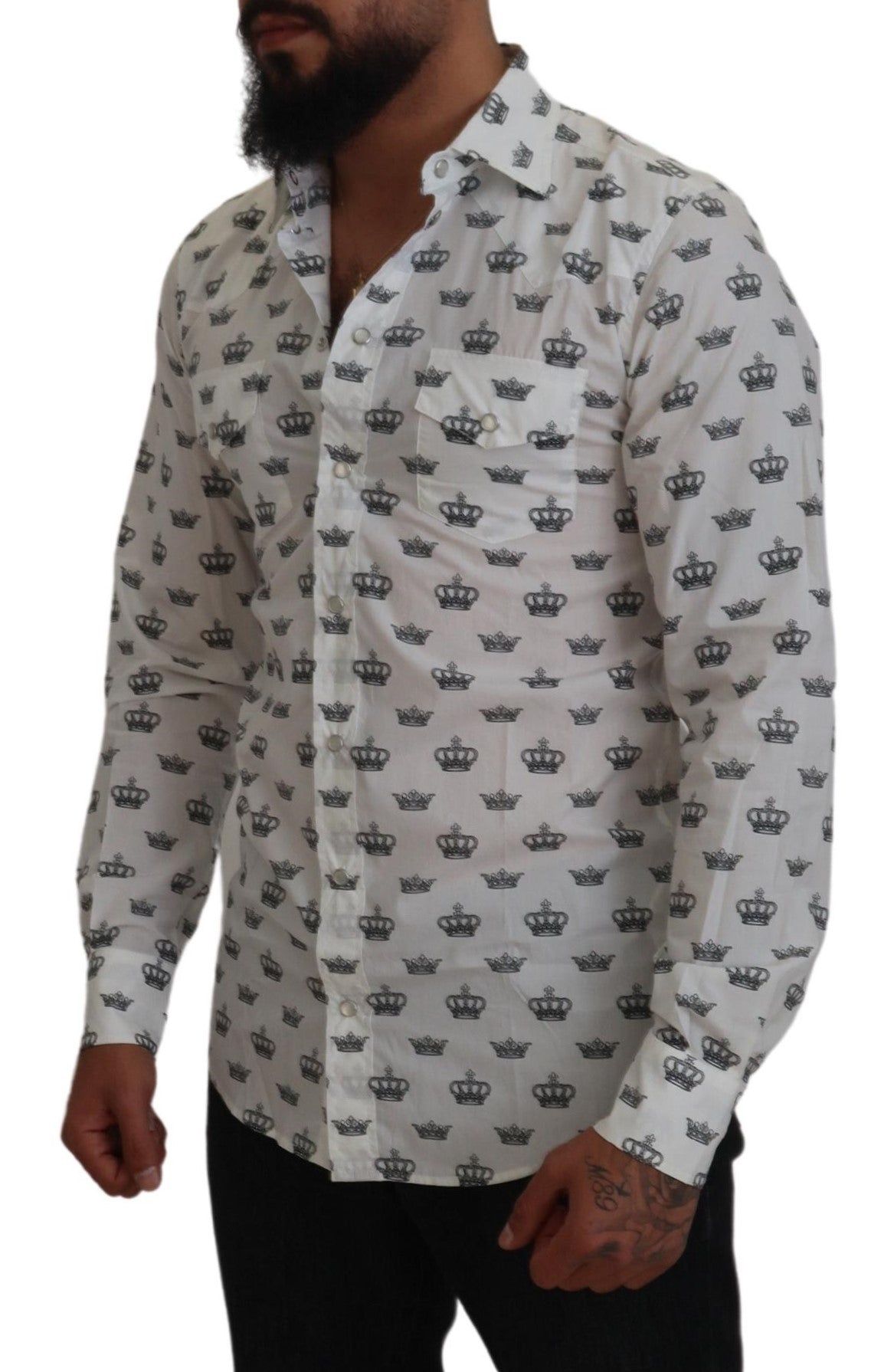 Dolce & Gabbana  Men's Crown Print Cotton Shirt White