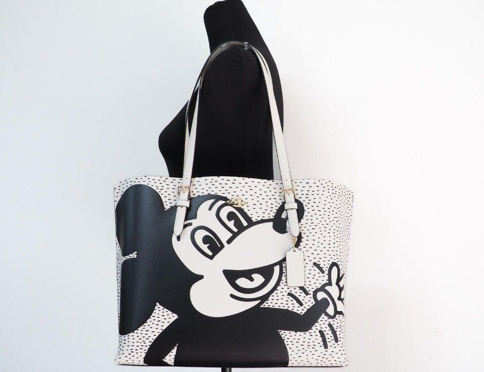 COACH Mickey Mouse Signature Tote Bag BlackWhite C4159