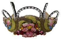 Dolce & Gabbana Gold-Tone Crown with Rhinestones Fabric Flowers and Crystals