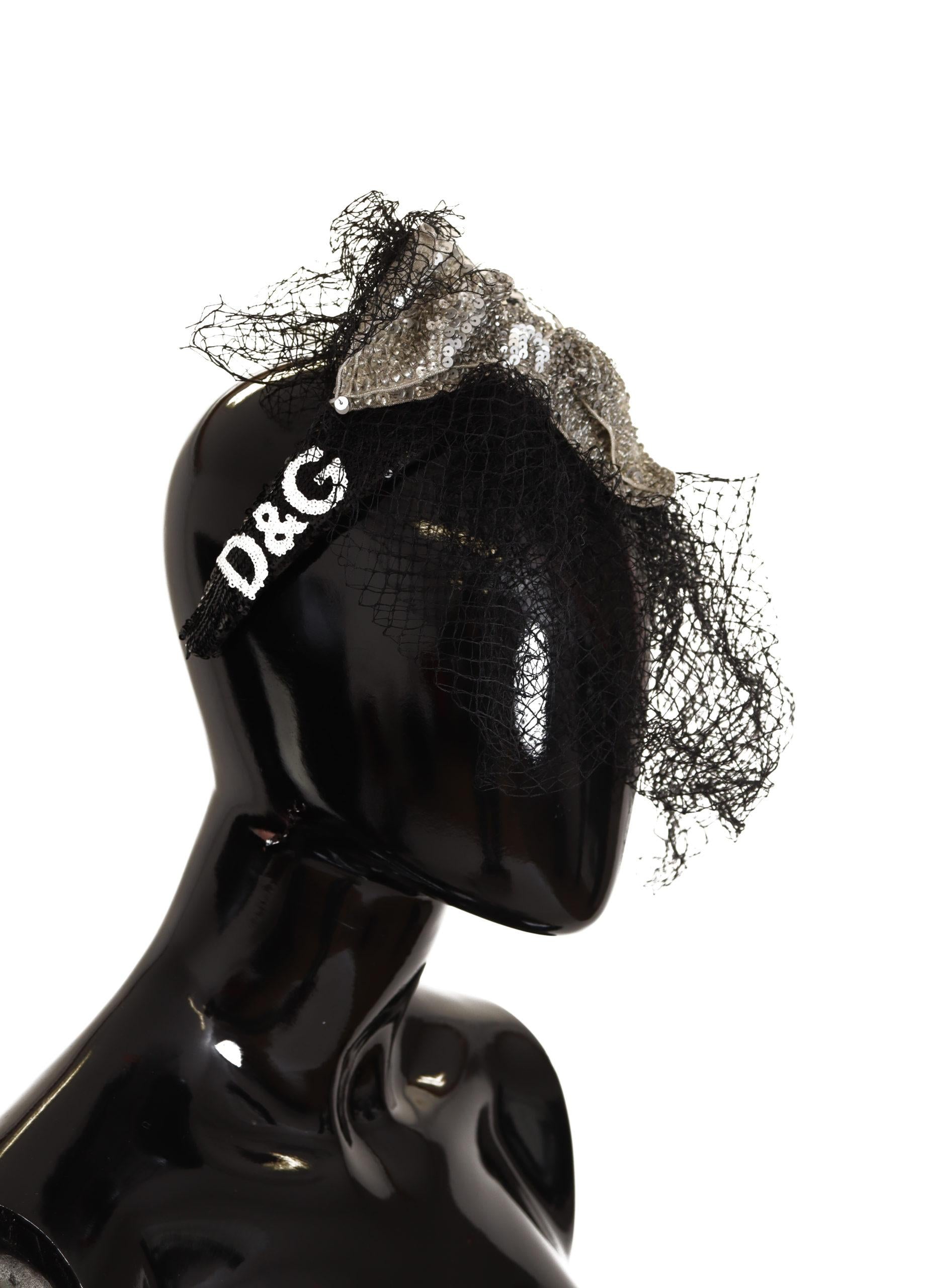 Dolce & Gabbana Black Sequined Hair Clip with Feather Accent