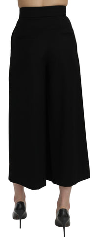 Dolce & Gabbana Black High Waist Wide Leg Cropped Women's Pants
