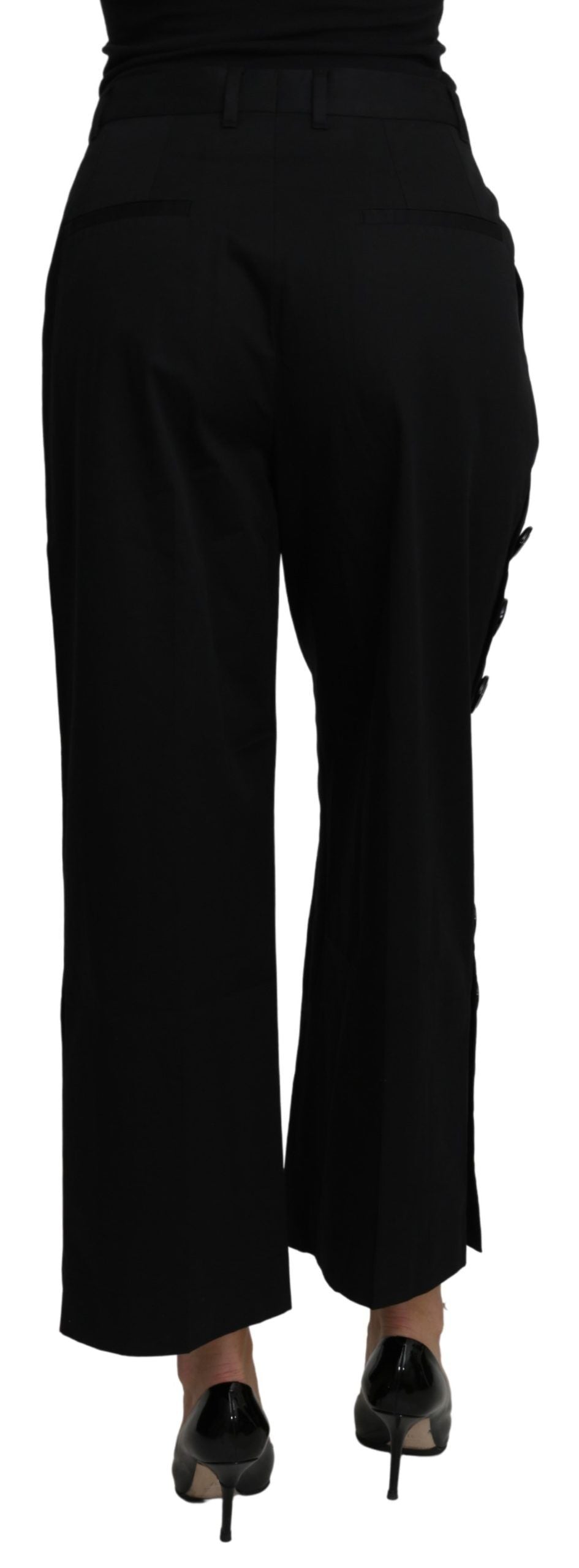 Dolce & Gabbana Black High Waist Cropped Cotton Stretch Women's Pants