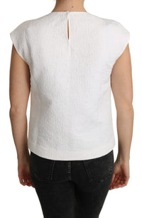 Dolce & Gabbana White Floral Brocade Blouse Cotton Women's Top