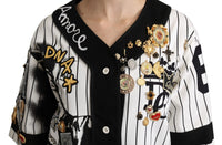 Dolce & Gabbana White and black Blouse Cotton Crystal Charms Amore Women's Shirt