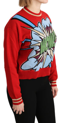 Dolce & Gabbana Red Knitted Cashmere Cartoon Top Women's Sweater