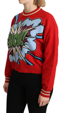 Dolce & Gabbana Red Knitted Cashmere Cartoon Top Women's Sweater