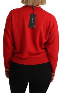 Dolce & Gabbana Red Knitted Cashmere Cartoon Top Women's Sweater