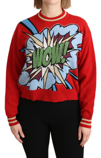 Dolce & Gabbana Red Knitted Cashmere Cartoon Top Women's Sweater