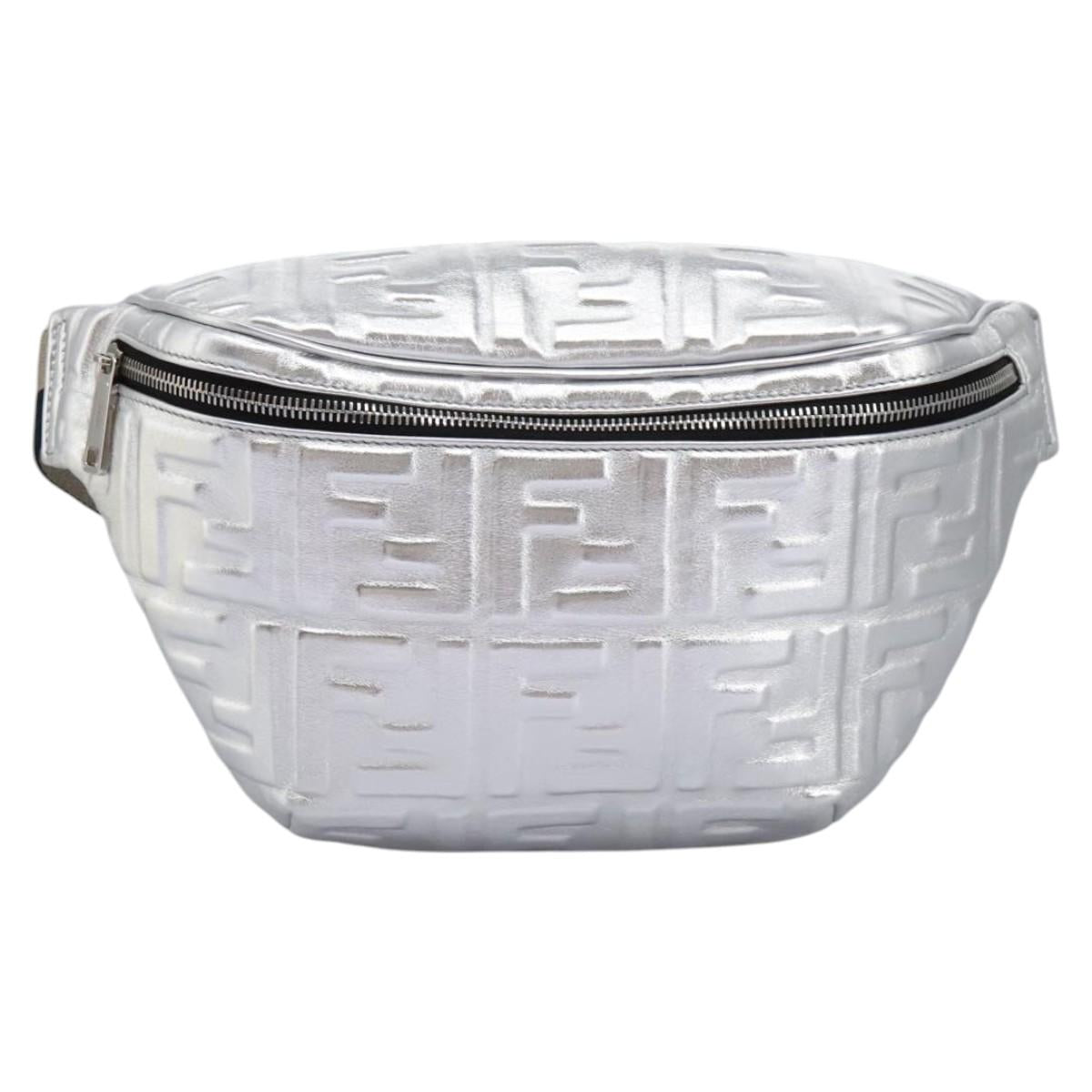 Fendi Ff Silver Leather Clutch Bag (Pre-Owned)