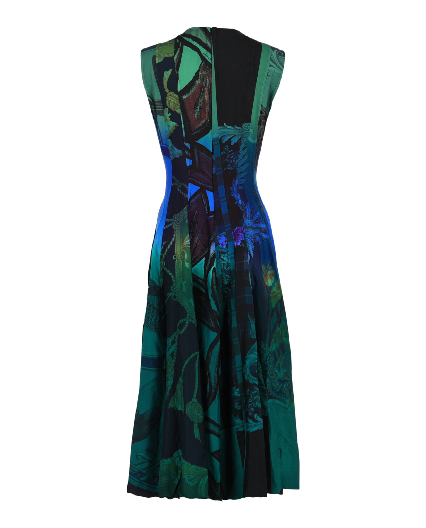 Ferragamo Womens Sleeveless Graphic Printed Silk Midi Dress