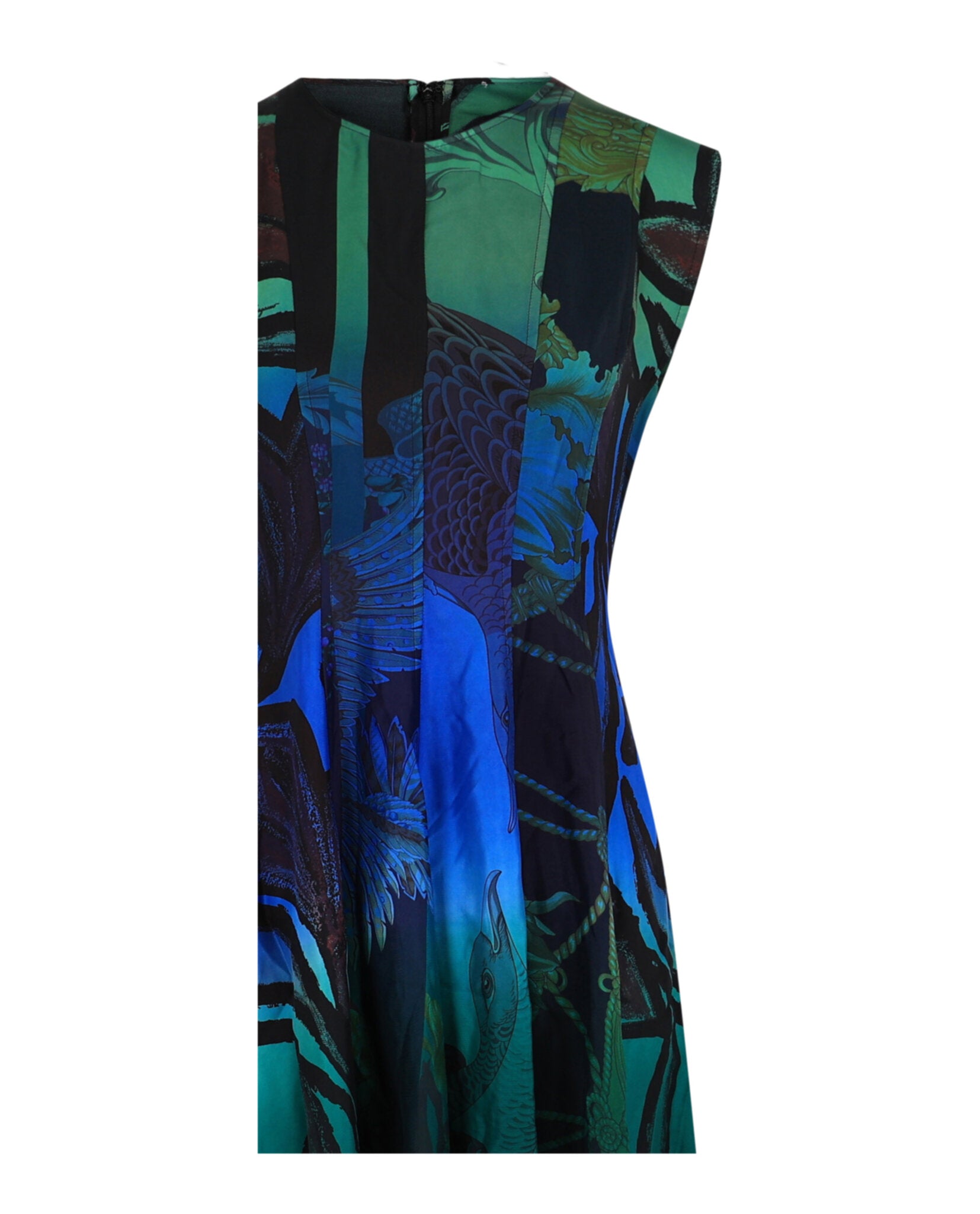 Ferragamo Womens Sleeveless Graphic Printed Silk Midi Dress
