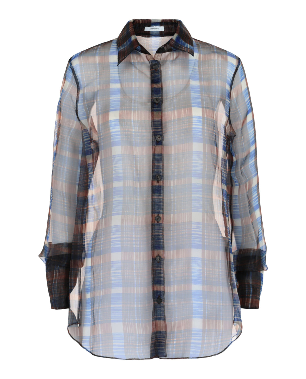 Ferragamo Womens August Organza Check Button-Front Shirt
