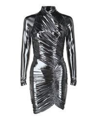 Ferragamo Womens Metallic Ruched Mini Dress