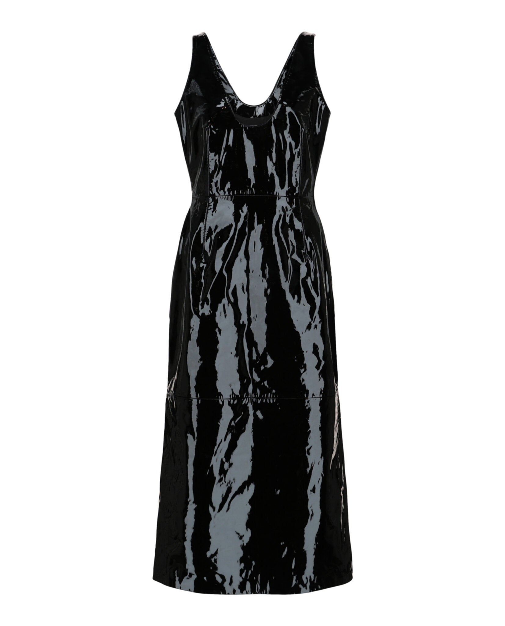 Ferragamo Womens Scoop Neck Patent Leather Midi Dress