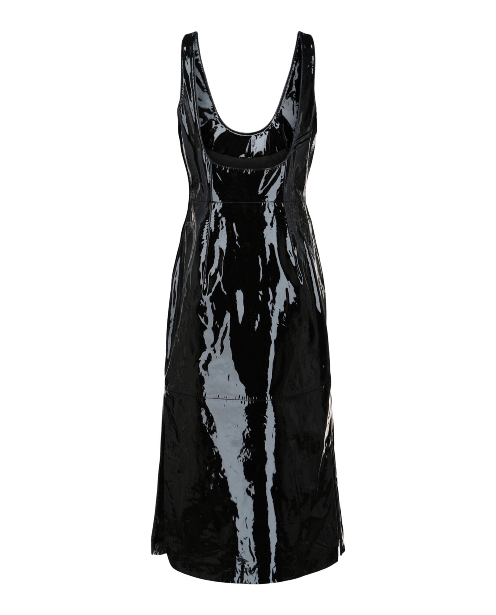 Ferragamo Womens Scoop Neck Patent Leather Midi Dress