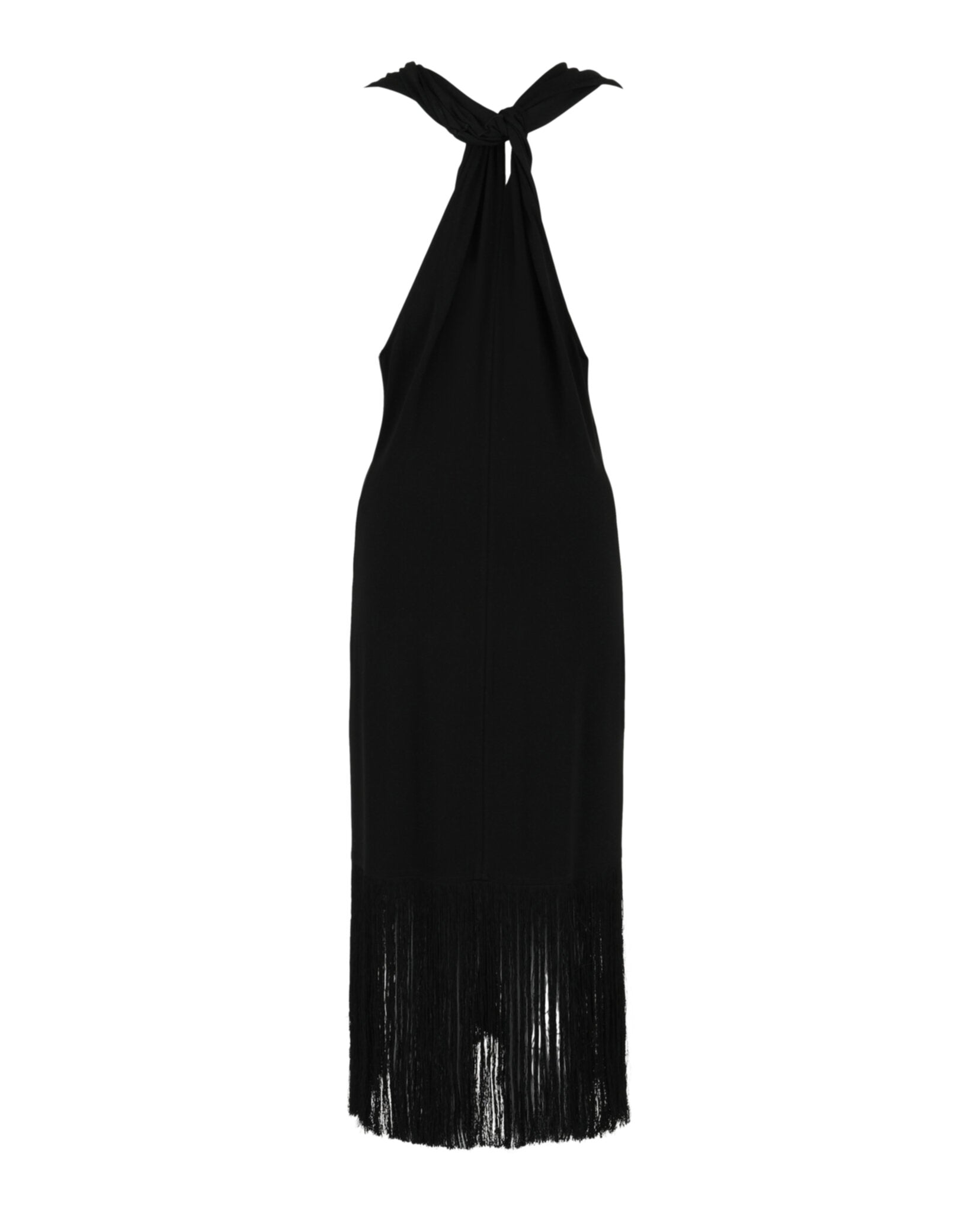 Ferragamo Womens Plunging Sleeveless Fringe-Hem Midi Dress