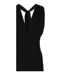 Ferragamo Womens Plunging Sleeveless Fringe-Hem Midi Dress