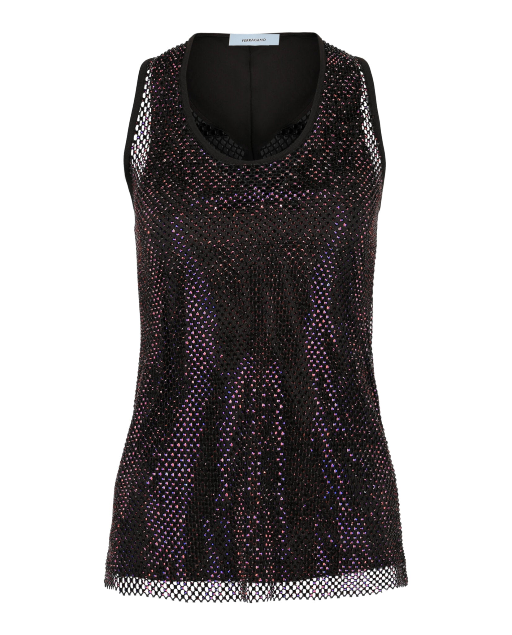 Ferragamo Womens Crystal Embellished Mesh Tank Top