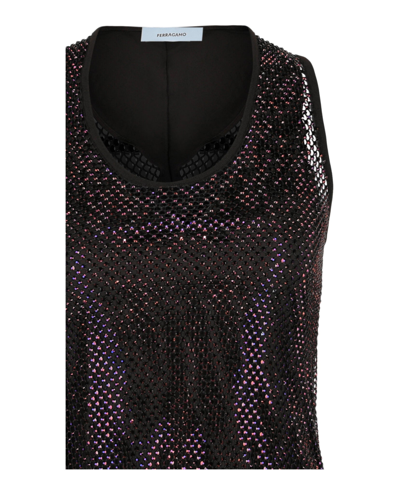 Ferragamo Womens Crystal Embellished Mesh Tank Top