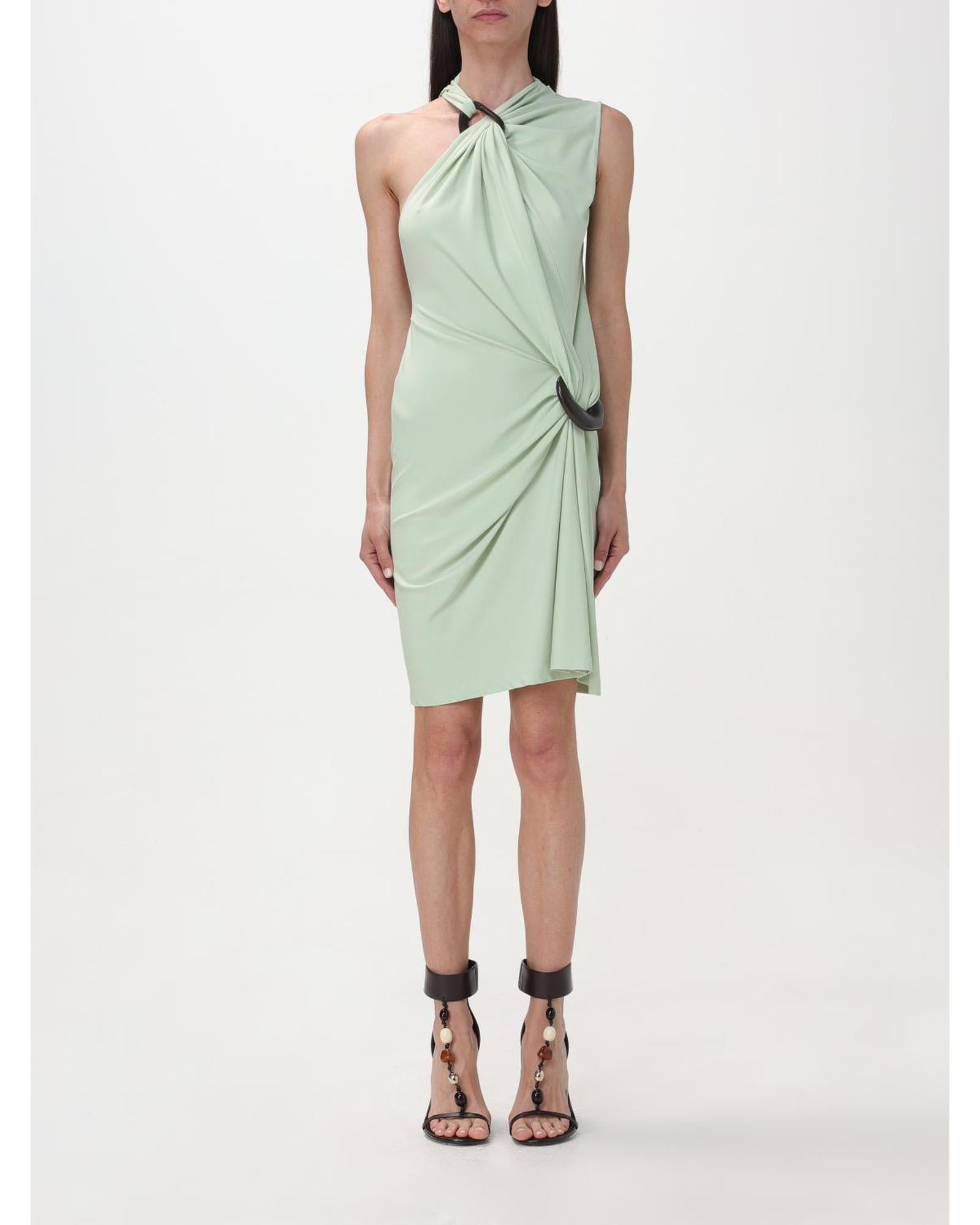 Ferragamo OneShoulder Draped Jersey Dress Women Green Dresses
