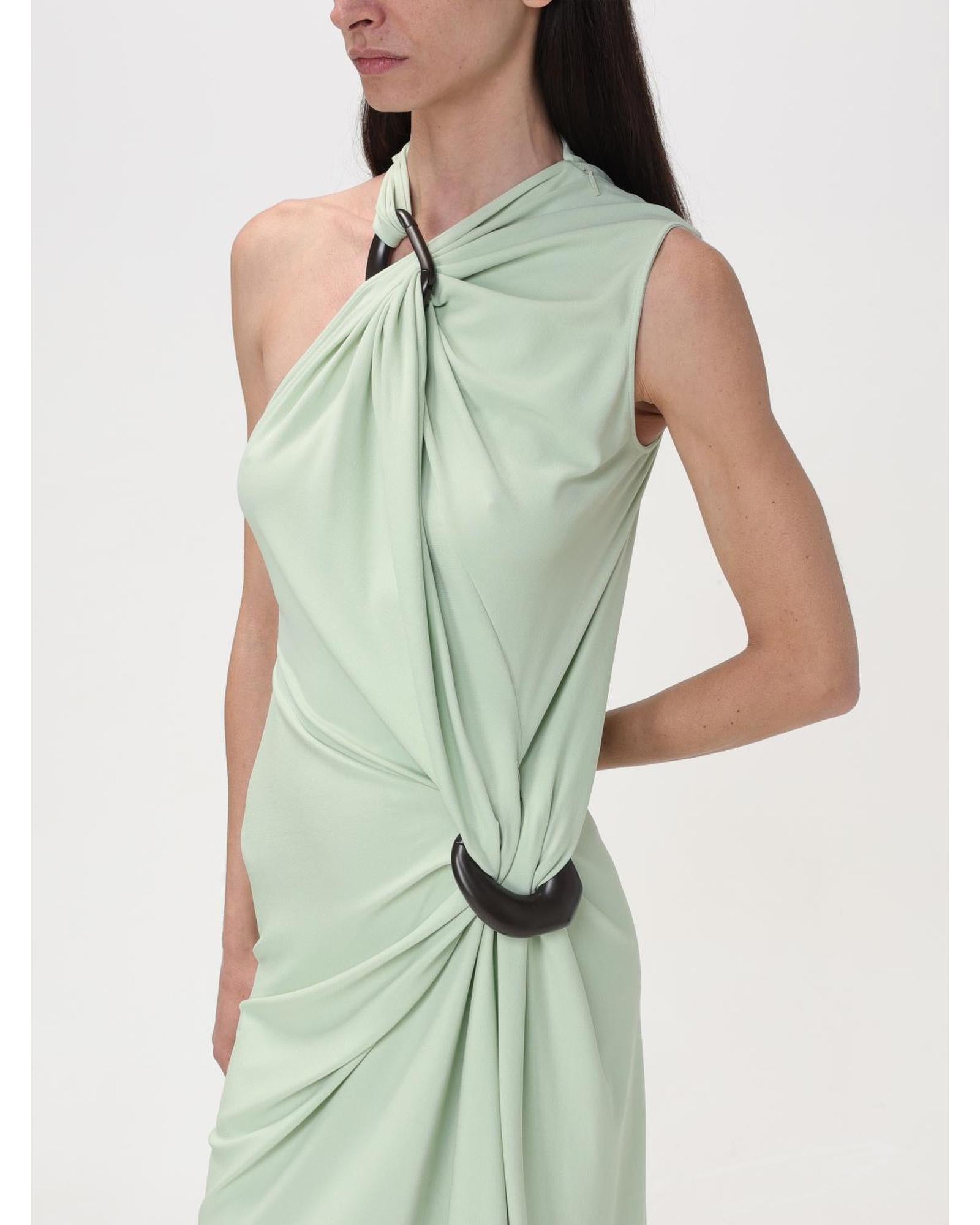 Ferragamo OneShoulder Draped Jersey Dress Women Green Dresses