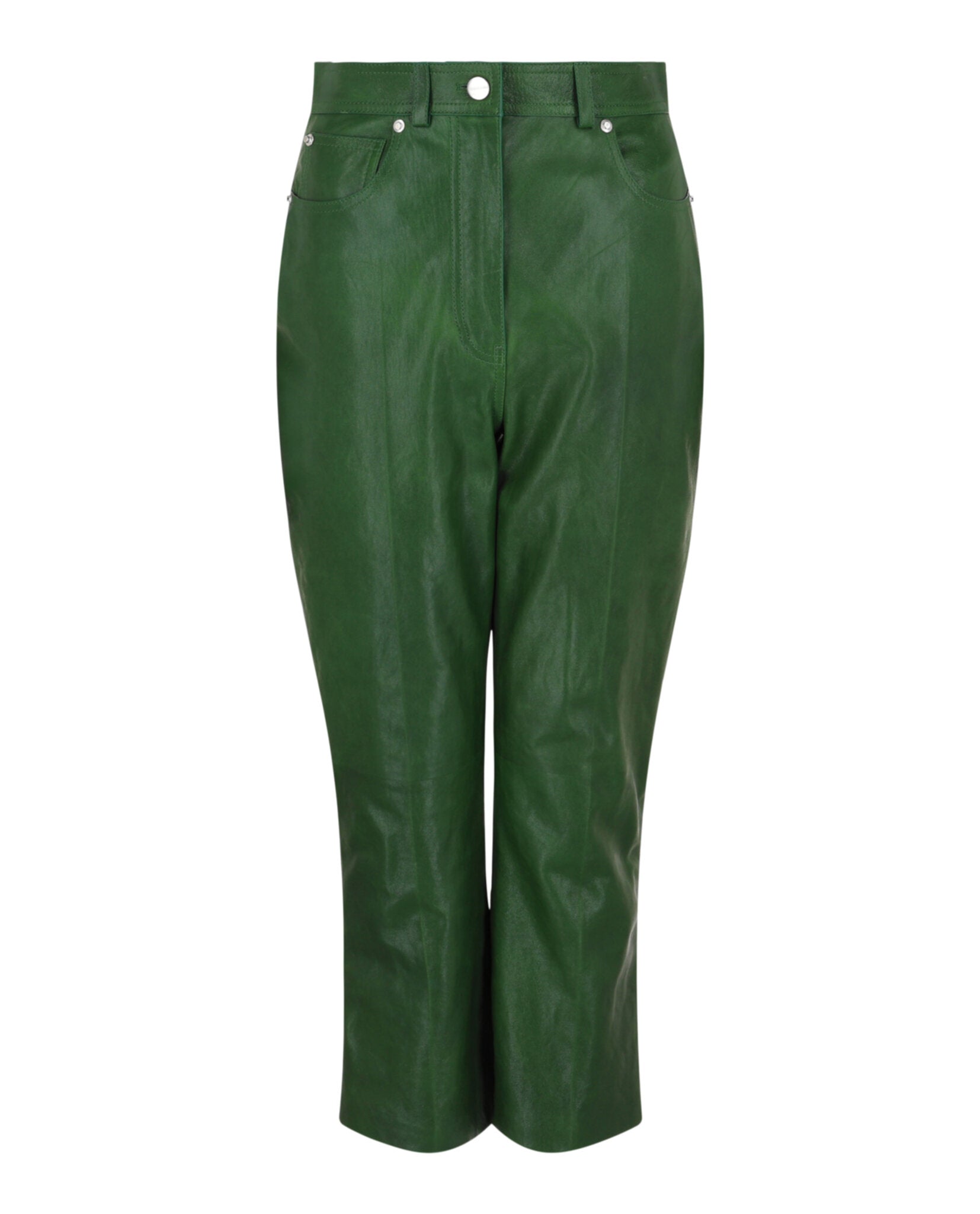 Ferragamo Womens Cropped Leather Straight-Leg Pants