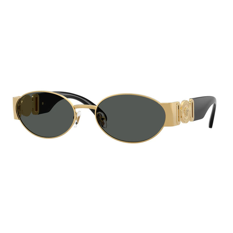 Versace Versace Sunglasses Oval Full Rim, Gold/Black Frame and Dark Grey Lens VE22991002/87