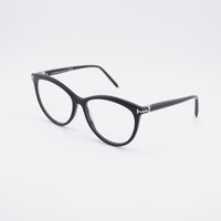 Tom Ford Tom Ford Eyeglasses Round Full Rim, Shiny Black Frame and Clear/Blue-light Block Lenses Lens FT5990-B001