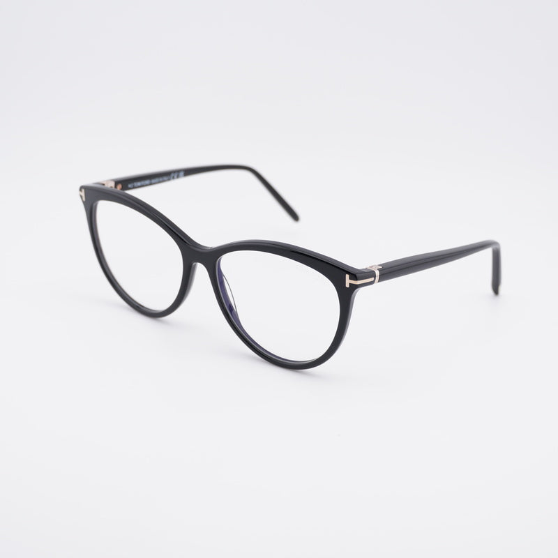 Tom Ford Tom Ford Eyeglasses Round Full Rim, Shiny Black Frame and Clear/Blue-light Block Lenses Lens FT5990-B001