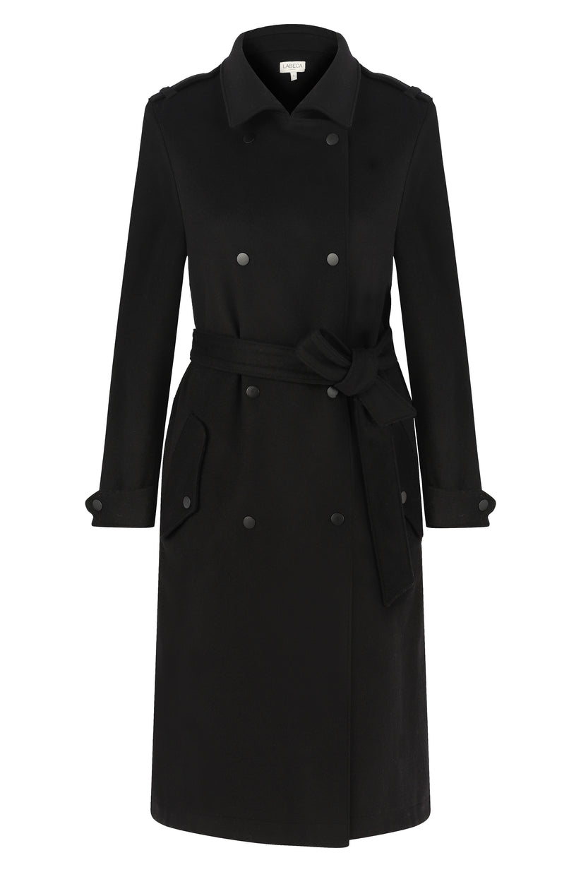Black Wool Trench Coat Regular 8 (M) Black